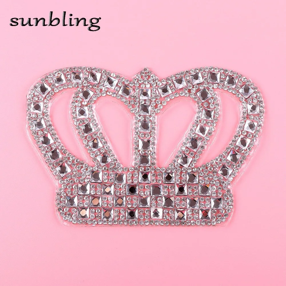 

wholesale new fashion crown patches DMC quality best rhinestone hotfix style large size crown iron on cloth luxury patch