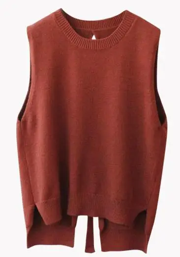 Новый жилет со шнуровкой сзади Женский вязаный с круглым вырезом свободная