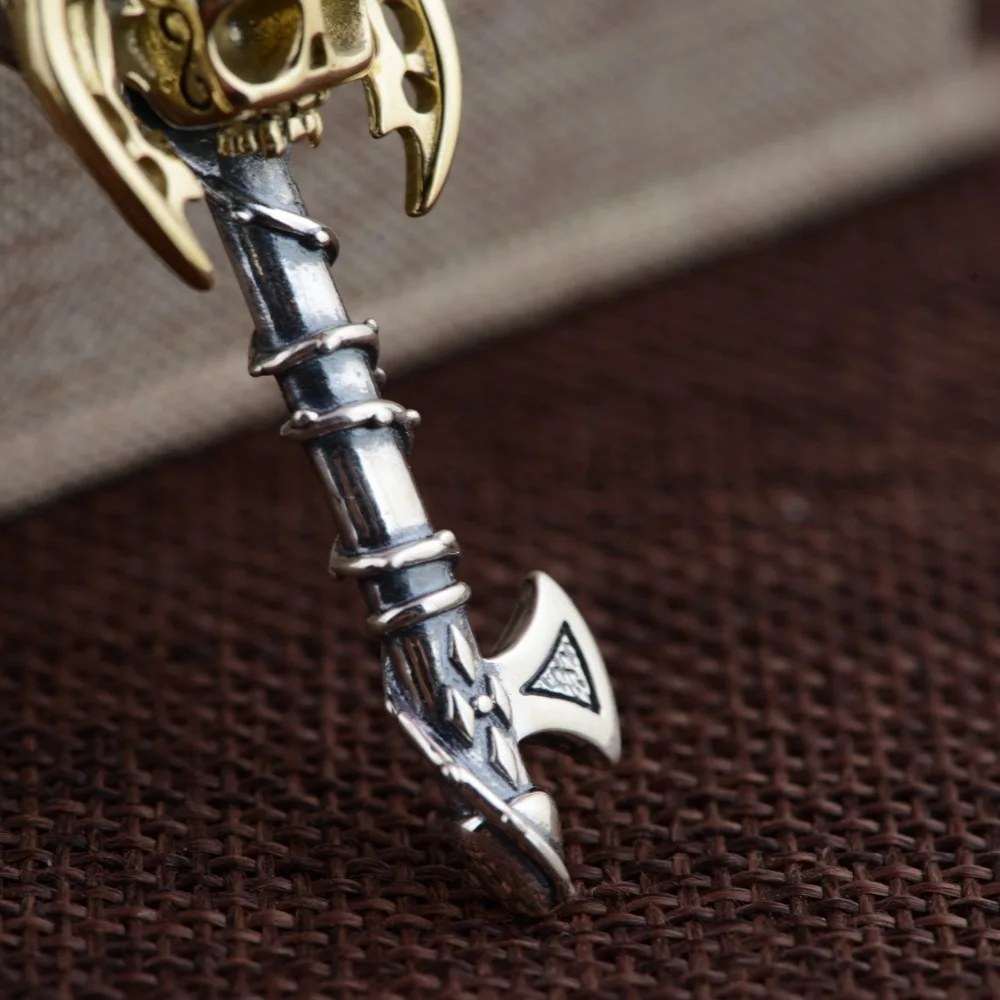 

S925 Silver Vintage Craft Pendant Fashion Men's Skull Punk Pendant D308