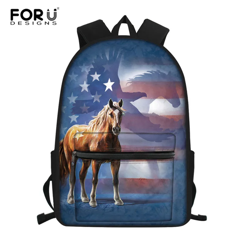 FORUDESIGNS/комплект школьных сумок с черной лошадью для мальчиков и девочек-подростков, милый школьный рюкзак для детей, школьный рюкзак для детей, подарок Mochila