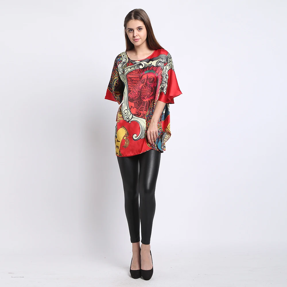 Футболка с принтом Летучая мышь/100% натуральный шелк тутового шелкопряда/Новинка