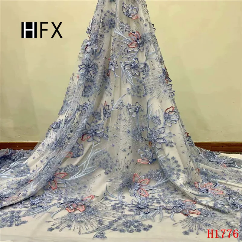 Кружева HFX в нигерийском стиле оранжевая кружевная ткань ручной работы с 3D