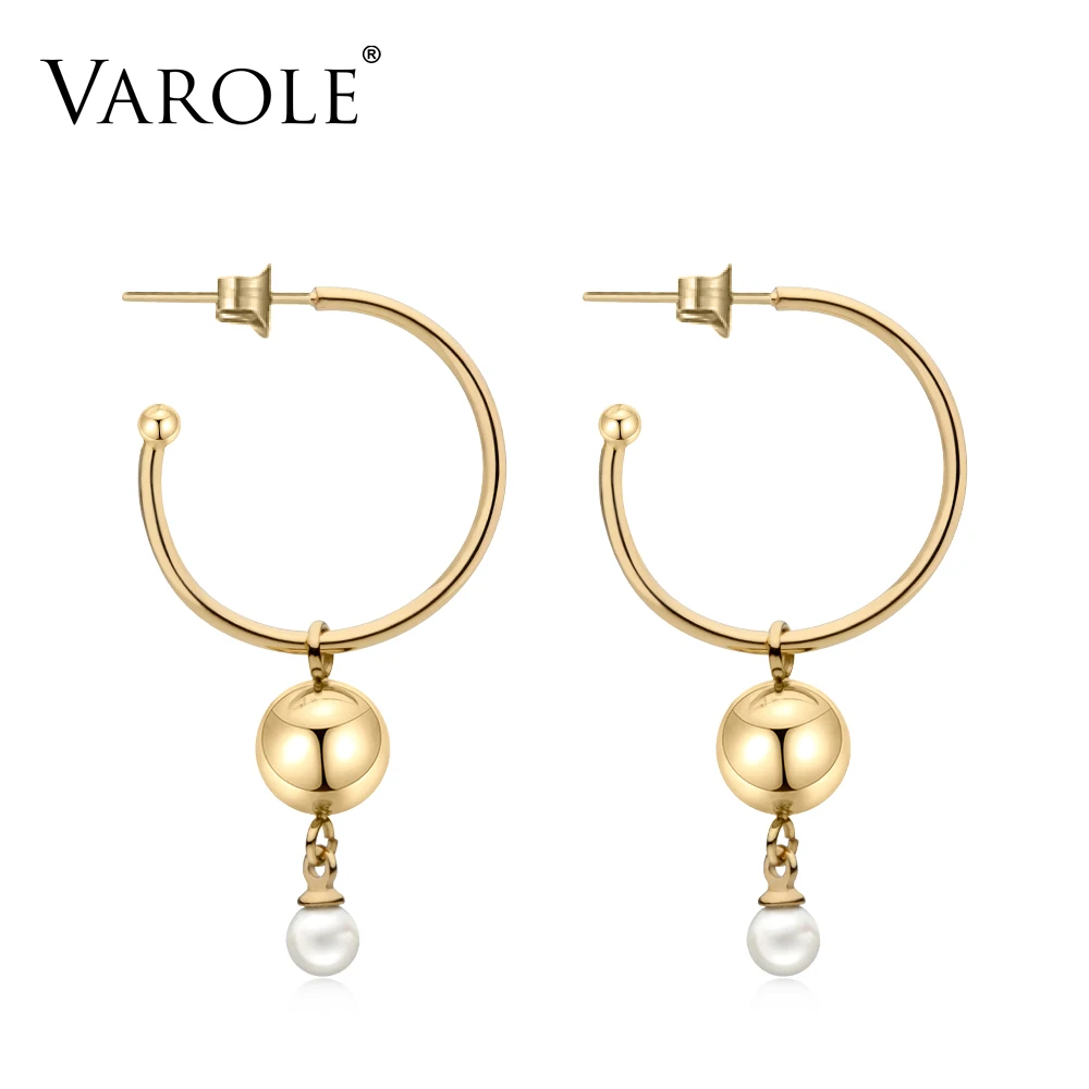 

Varole Pearl Hoop Earrings For Women Gold Silver Color Circle Hoops Earings Round Jewelry Aros Orecchini Cerchio Wholesale
