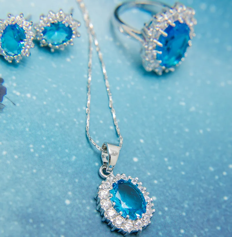 Набор ювелирных изделий OMHXZJ Wholesale Woman Fashion Youth Story AAA Zircon Crystal 18KT Platinum Silver Necklace Earrings Ring Jewelry Sets ST06.