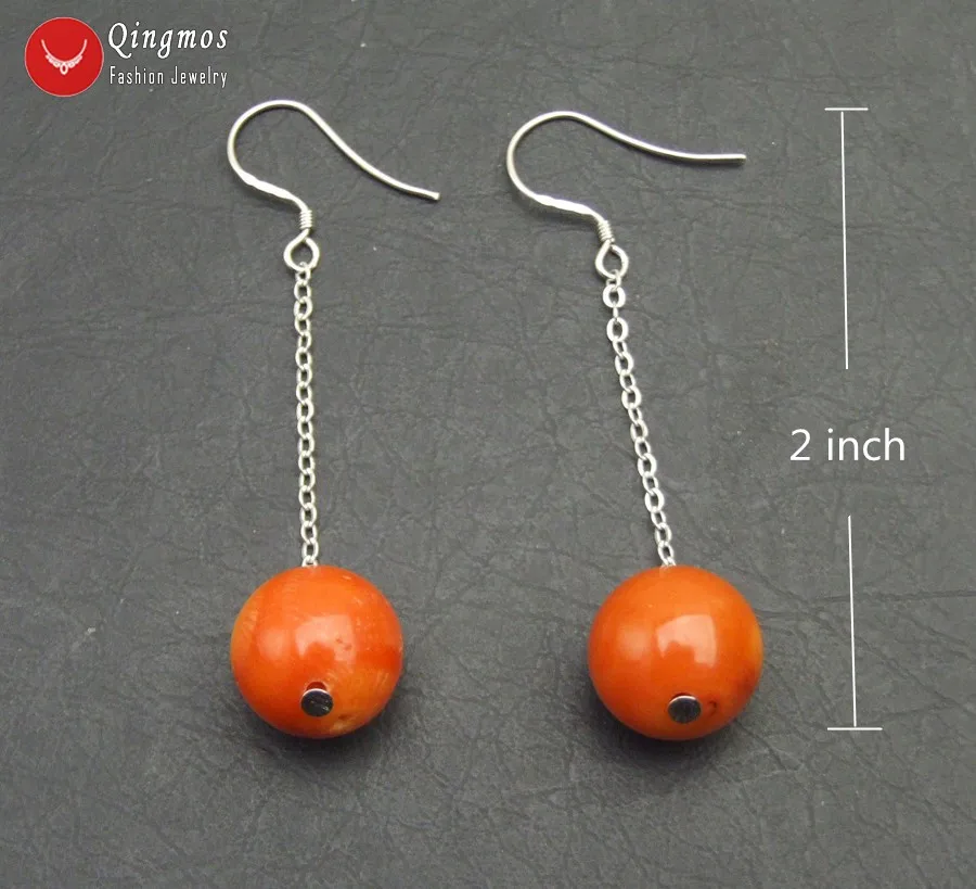 Женские серьги Qingmos из натурального оранжевого кораллового цвета с круглыми