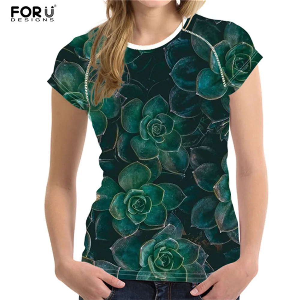 FORUDESIGNS/брендовая футболка для женщин летние футболки с растениями и суккулентами