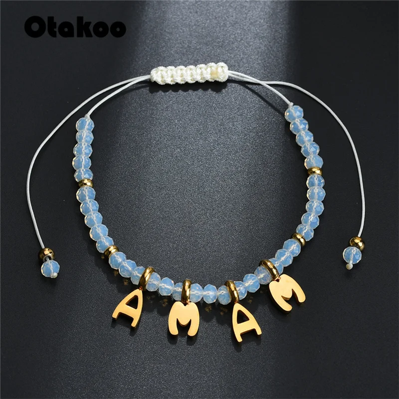 Otakoo новый стиль нержавеющая мама буквы шармы плетение макраме браслет Вечерние