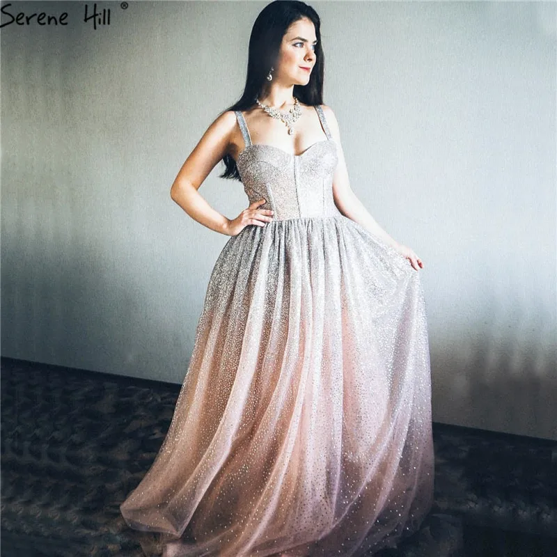 Pink Glitter Sleeveless Beach Tulle Evening Dresses 2021 Thin Shoulder Strap Sexy Fashion Formal Gowns LA6343 | Свадьбы и торжества