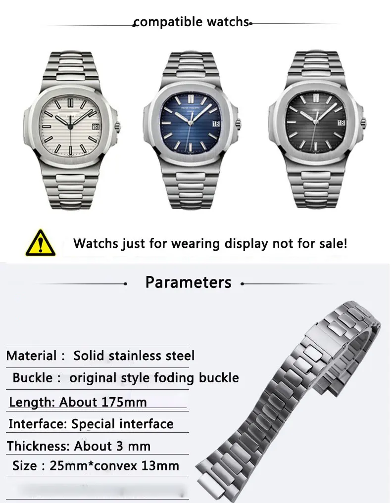 Прочный ремешок для часов из нержавеющей стали, Адаптированный к Patek-P Parrot 5711/1A010 series мужской ремень из нержавеющей стали в оригинальном стиле 25 мм