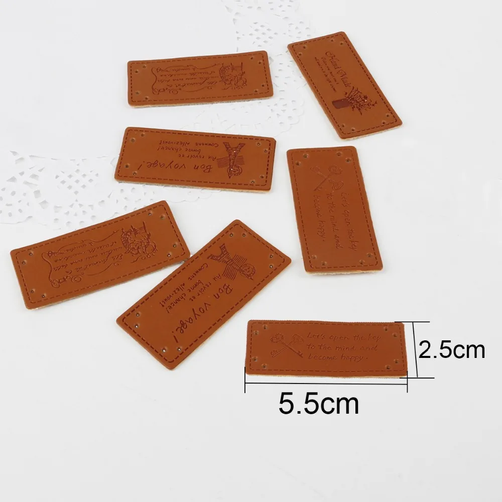 10 наклеек ручной работы из искусственной кожи с буквенным узором прямоугольные