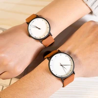 simple watch face fashion brand watches thin pointer men and women quartz clock rivets scale leather couple lover wrist watch