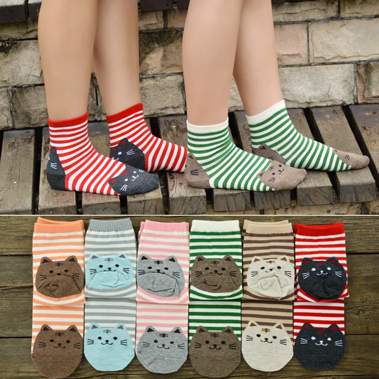 Мультяшные носки женские полностью хлопковые с кошкой интересные зимние harajuku