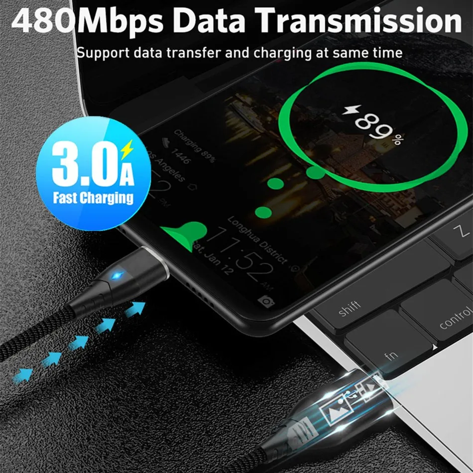 1 м 3A Магнитный зарядный кабель Micro USB для Xiaomi iphone XR XS Max X магнитное зарядное