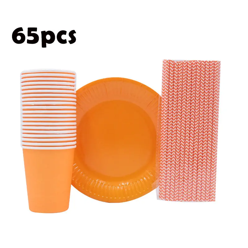 65 шт Свадебные украшения для дня рождения Оранжевый одноразовая посуда чашки