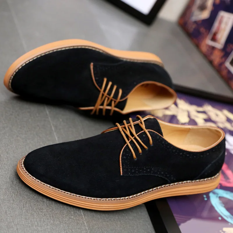 Мужские замшевые туфли на шнуровке темно-синие повседневные кожаные плоской