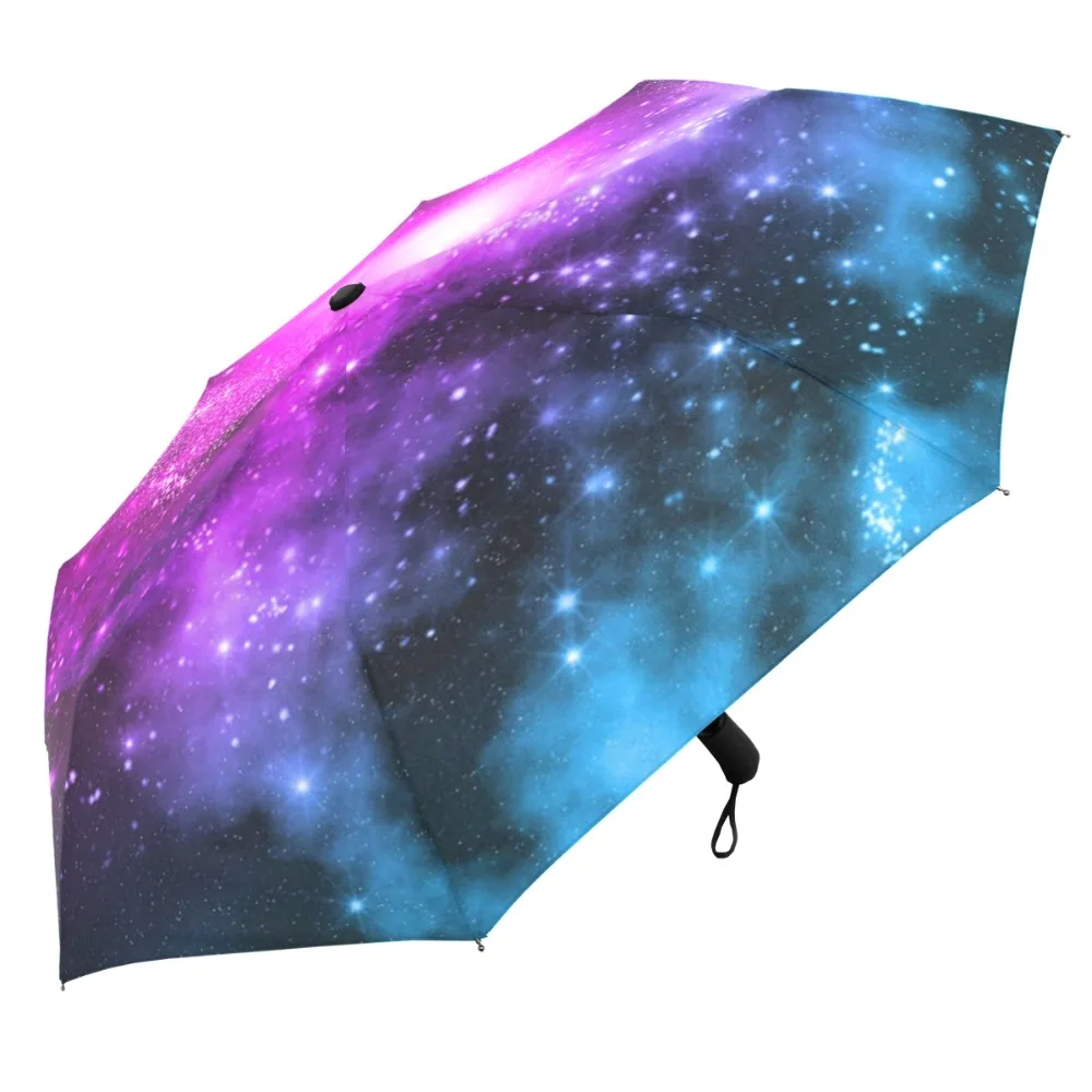 Susino Purple Starry Sky Windproof Umbrellas Fully-automatic Open Metal Pongee Compact Auto Close Three-folding Umbrella | Дом и сад