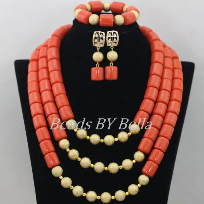 

Fashion New Coral Beads Necklace Dubai Treandy Beads Jewelry Set Nigerian Wedding African Beads Jewelry Set Free Shipping ABF334