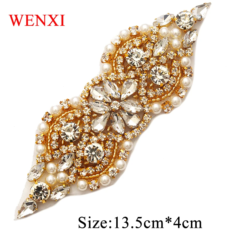 WENXI (30 pcs) Wholesale Rhinestones Appliques Sew On For Bridal Dress Sash Clear Rose Gold Crystal DIY | Дом и сад