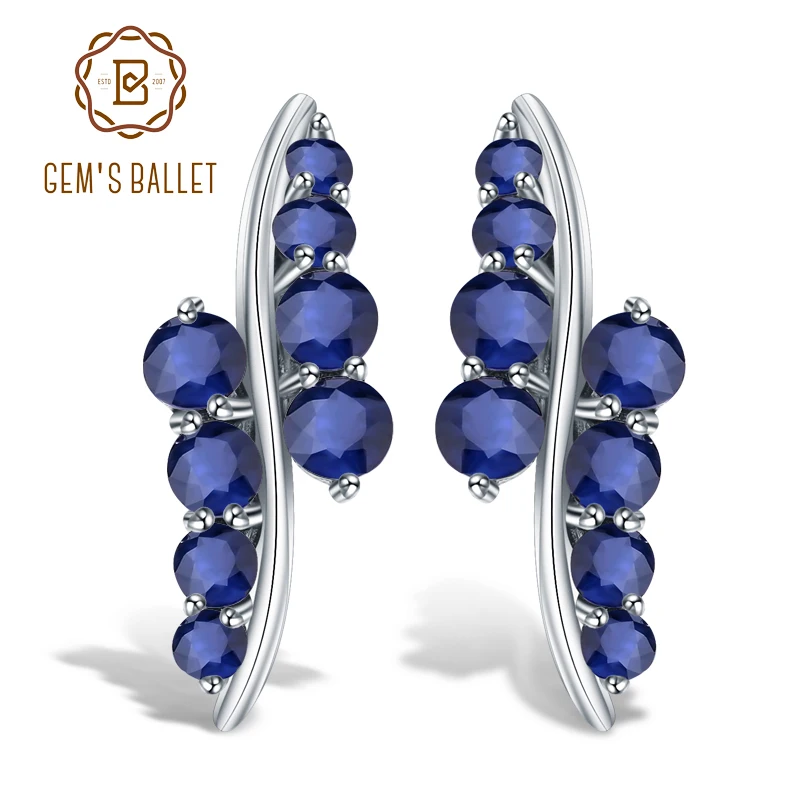 Женские серьги пусеты GEM'S BALLET круглые из серебра 925 пробы с натуральным синим