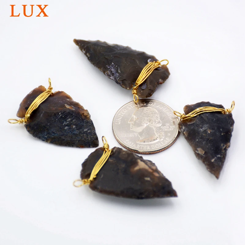 Wire Wrapped Raw Natural Jaspers Obsidian Stones Arrowhead Connector Pendant Brown black Arrow Charm handmade craft Jewelry | Украшения и