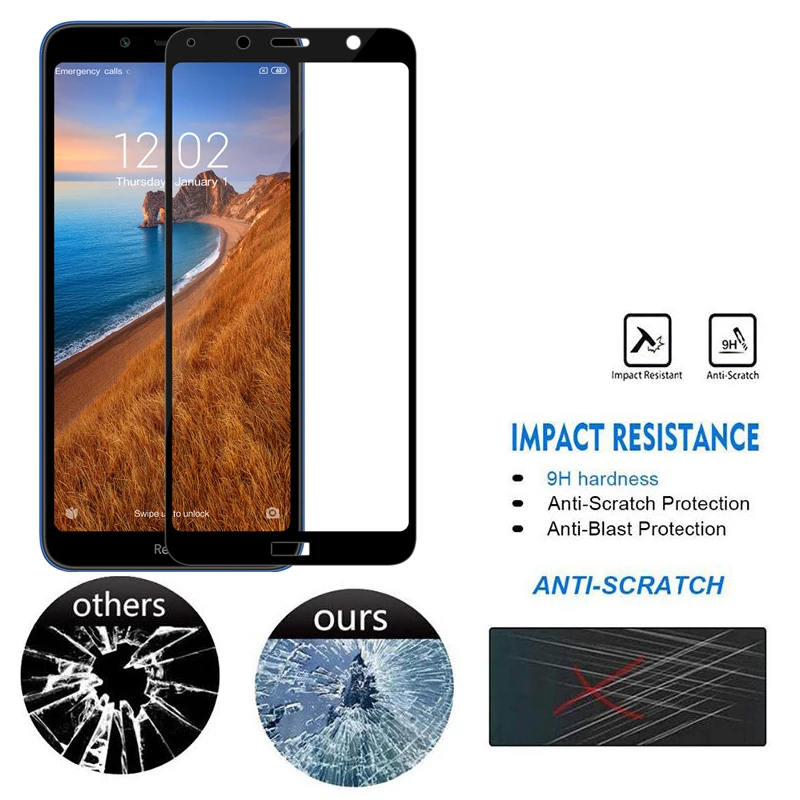 Защитное стекло 9H для XiaoMi RedMi 7A Red Mi RedMi7A закаленное с полным клеем 9 H