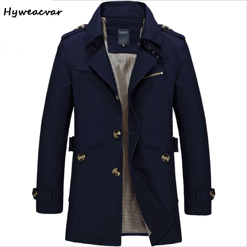 Мужской Хлопковый тренч HYWEACVAR Повседневная ветровка на весну и осень|cotton trench coat
