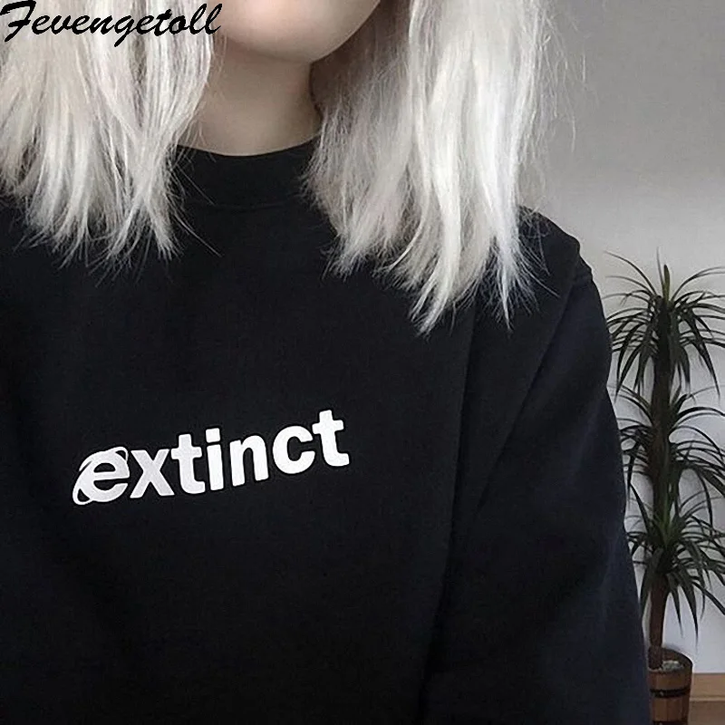 LJ Новый 2018 черный хипстерский свитшот с надписью плюс XL Повседневный вымерший