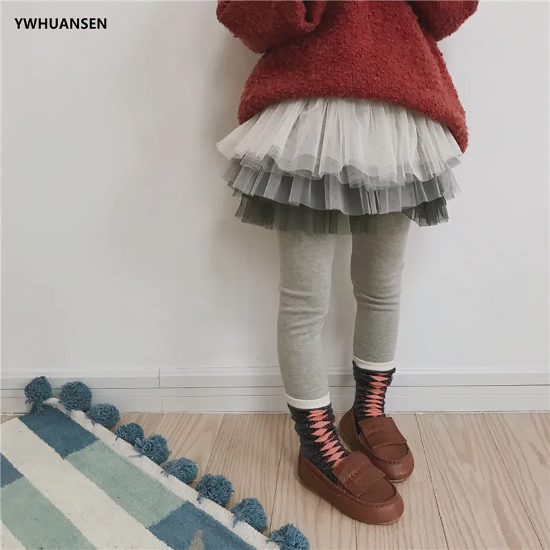 YWHUANSEN 2018 Осенняя газовая юбка пачка для девочек леггинсы хлопковые узкие детские