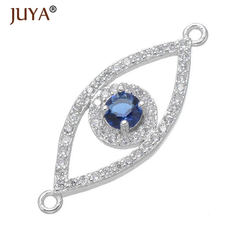silver Juya модные Циркон Синий злой глаз браслеты для женщин счастливый амулет ювелирные изделия золото серебро Регулируемая цепочка греческий глаз браслеты - Окраска металла: silver