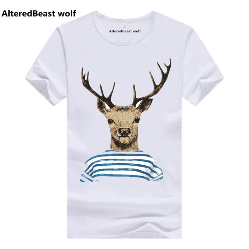 2017 брендовая мужская футболка с принтом оленя коротким рукавом весна лето