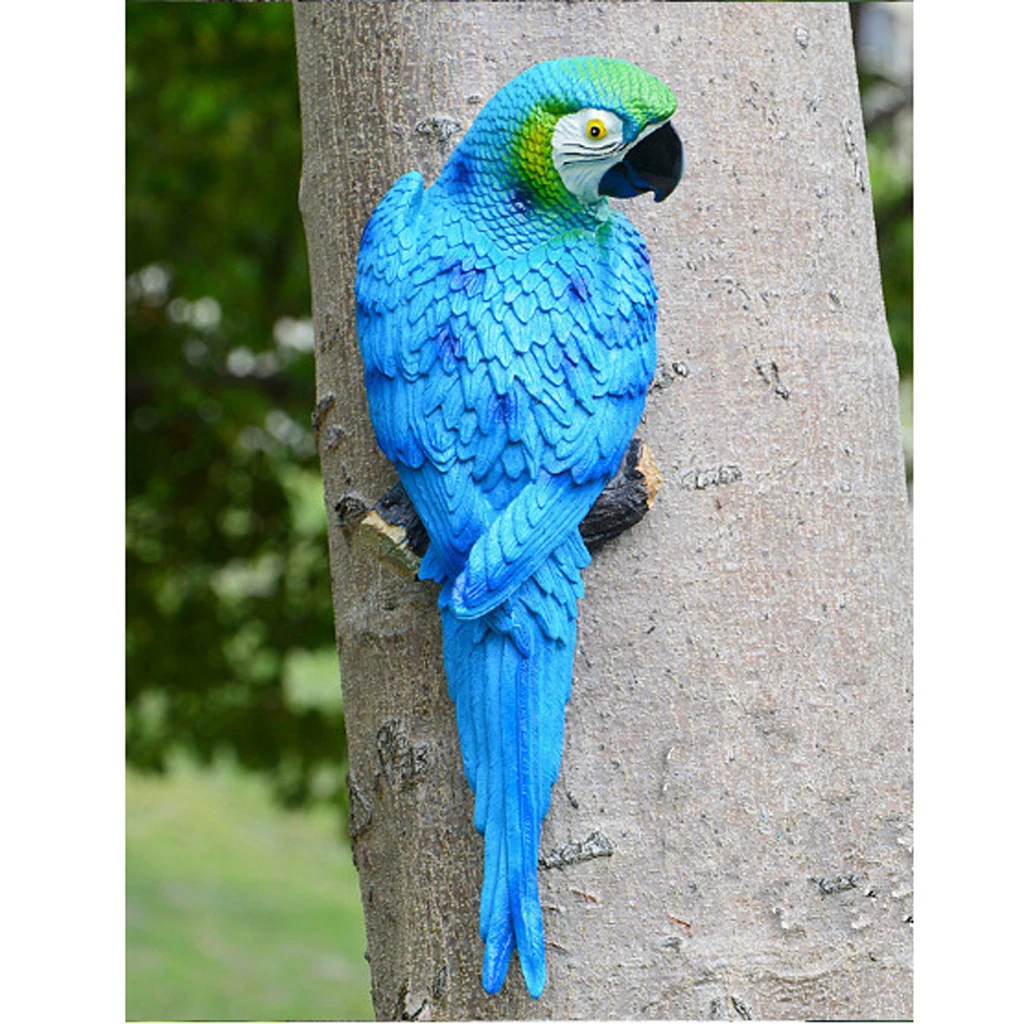 

1 Pair Parrot Ornament Birds Animal Outdoor Garden Tree Decor 31cm Blue Look Right & Red Look Left Couple