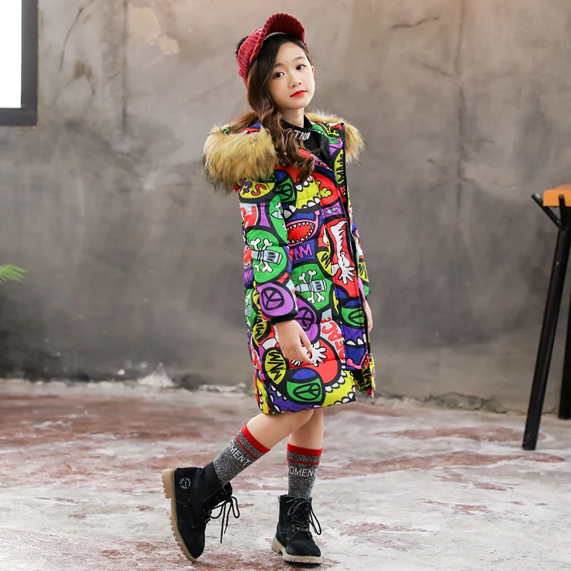 Пальто для русской зимы девочек от 5 до 13 лет Детская куртка с капюшоном и меховым