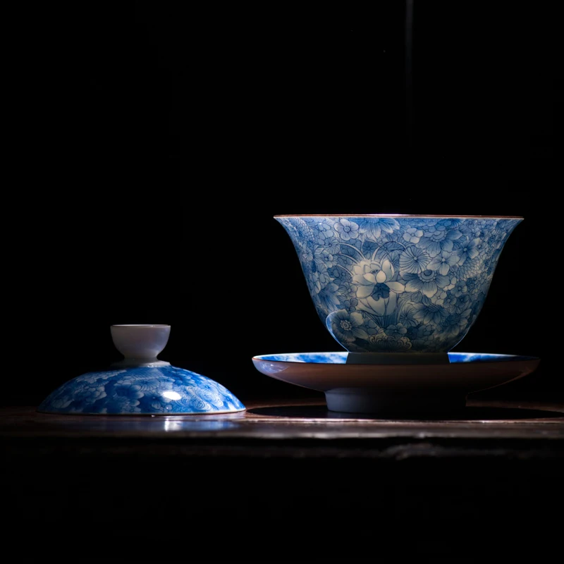 150 мл Цзиндэчжэнь ручная роспись синий и белый фарфор Tureen с крышкой блюдце набор