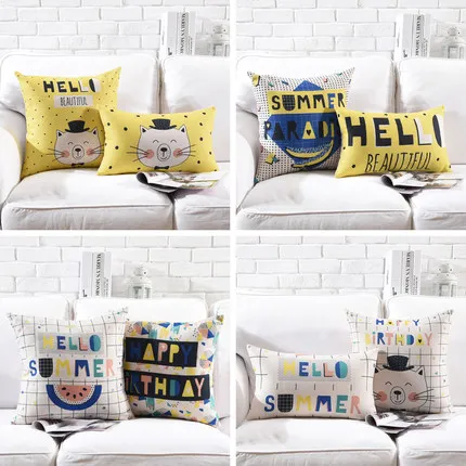 Модные желтые Цвет Кот подушки покрытия Hello Kitty белье хлопок Подушки Детские