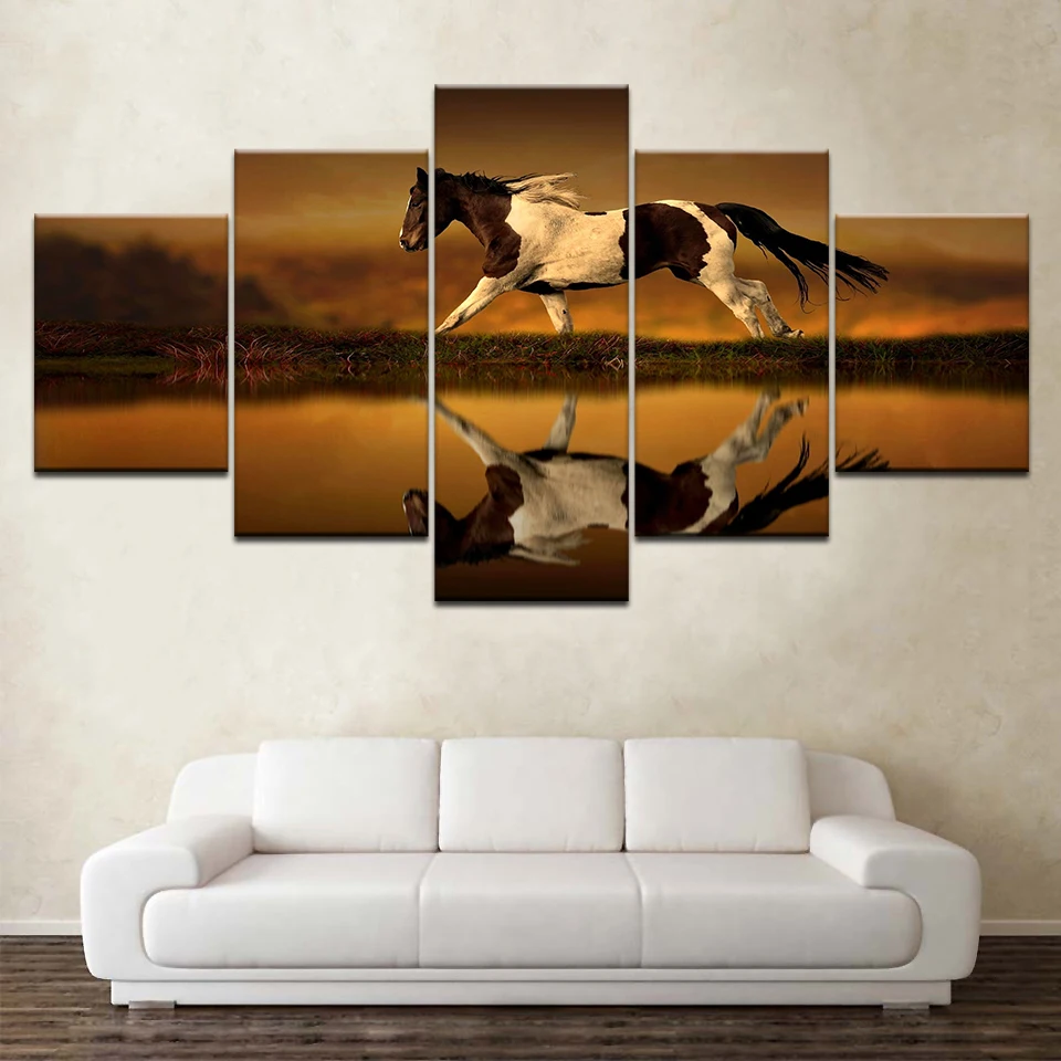 5 Панель модульная ЛОШАДЬ Холст настенные картины печатных черный Hores для