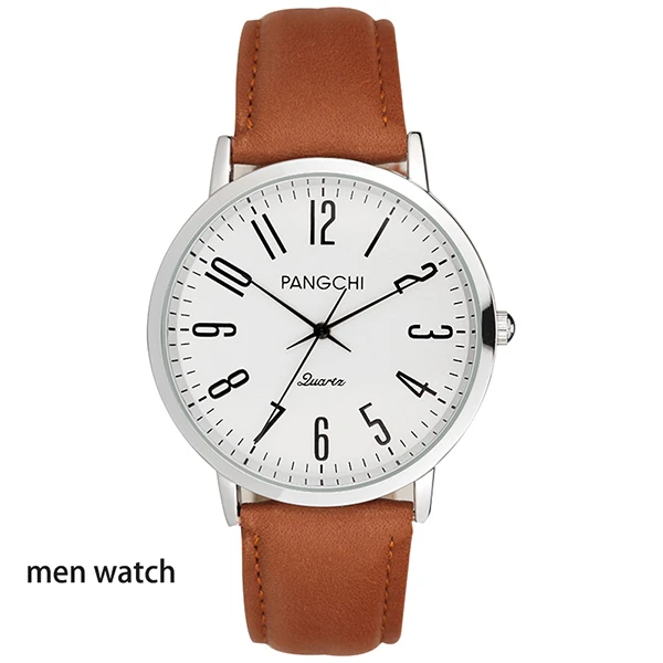 men brown watch PANGCHI женские классические кожаные часы женские простые цифровые кварцевые наручные часы с большим циферблатом платье пара часы Relogio Feminino - Цвет: men brown watch