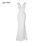 Женское кружевное платье Новое поступление, горячая Распродажа, белое Элегантное Длинное Бандажное платье с глубоким V-образным вырезом и высоким разрезом