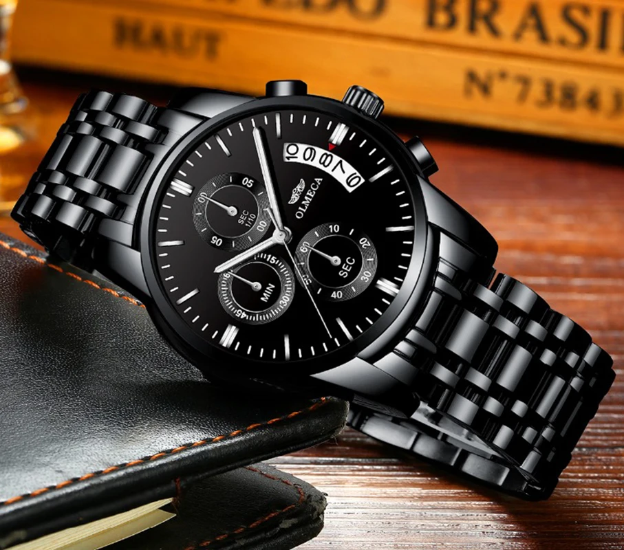Часы наручные OLMECA мужские с календарем Роскошные водонепроницаемые из