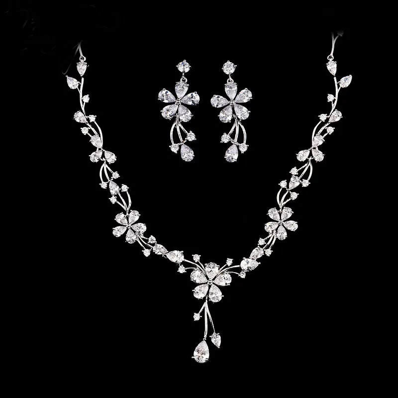 Женский Свадебный комплект из колье и серёг с фианитом|necklace and earring set|bridal wedding