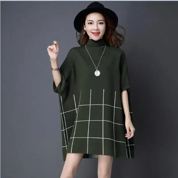 Женское трикотажное хлопковое платье-свитер с рукавами летучая мышь | Женская