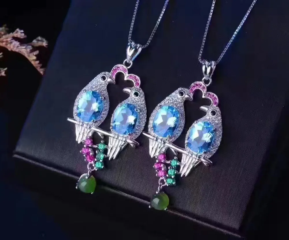 Женская Вечерние веска из серебра 925 пробы с натуральным голубым топазом|pendant blue