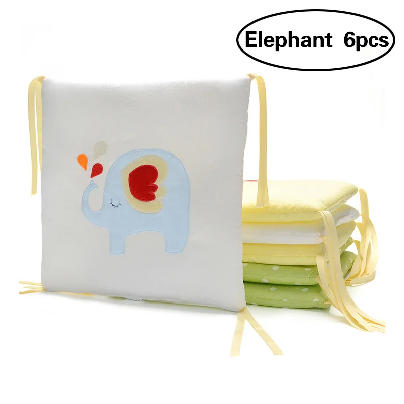 Elephant 6pcs 6, 12 шт. в упаковке, для детской кроватки, Хлопковые гольфы с рисунком лисицы слон Постельное белье для новорожденных Детские кроватки бампер в кроватку, высокотемпературный ПУ, защитный задний футляр, подушка для младенцев - Цвет: Elephant 6pcs