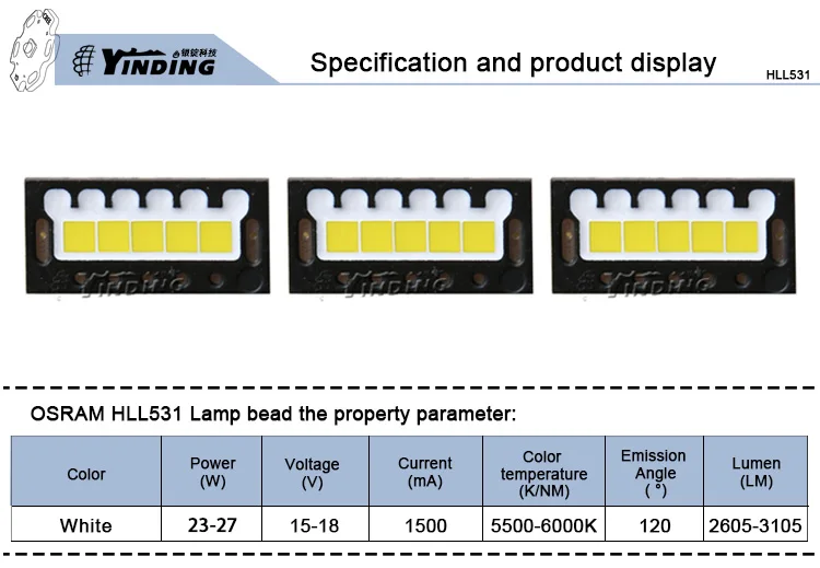 5 шт. OSRAM HLL531 27 Вт высокомощный светодиодный светильник 6000 К холодный белый светильник автомобильный головной светильник Автомобильный светодиодный фитиль с двумя линзами