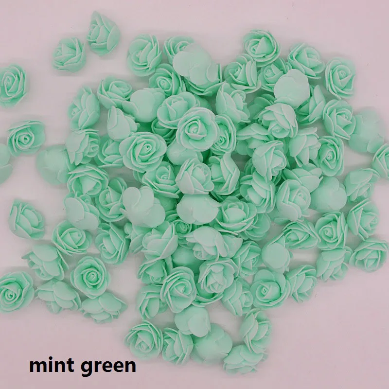 mint green 50 шт./лот, 3,5 см, Мини Искусственные из ПЭ пены, голова цветка розы для свадебного украшения, сделай сам, скрапбукинг, гирлянда, Подарочная коробка, цветы - Цвет: mint green