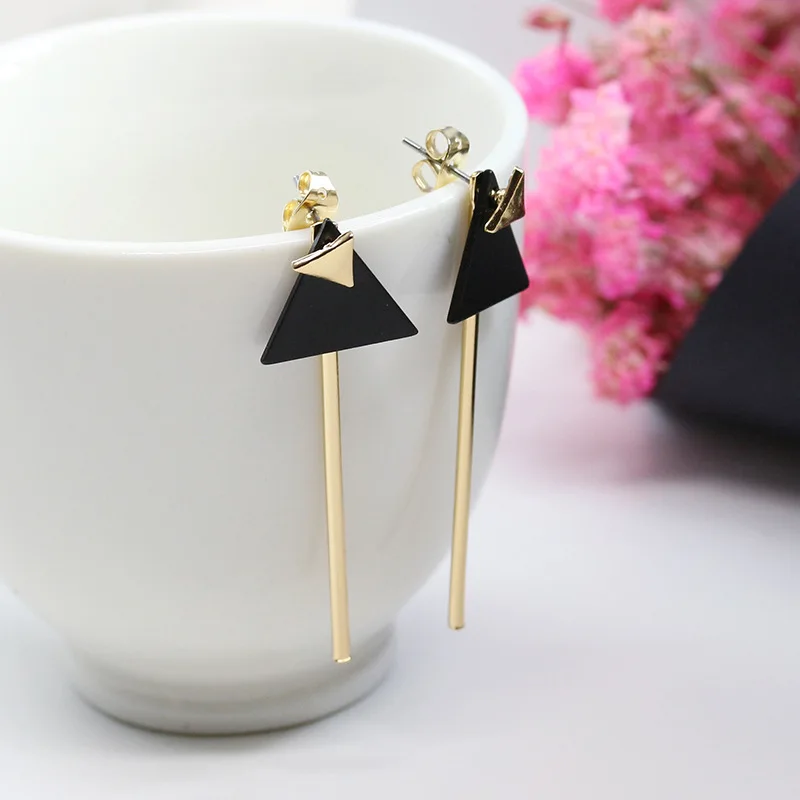 Серьги-гвоздики золотого и серебряного цвета с треугольной кисточкой для женщин