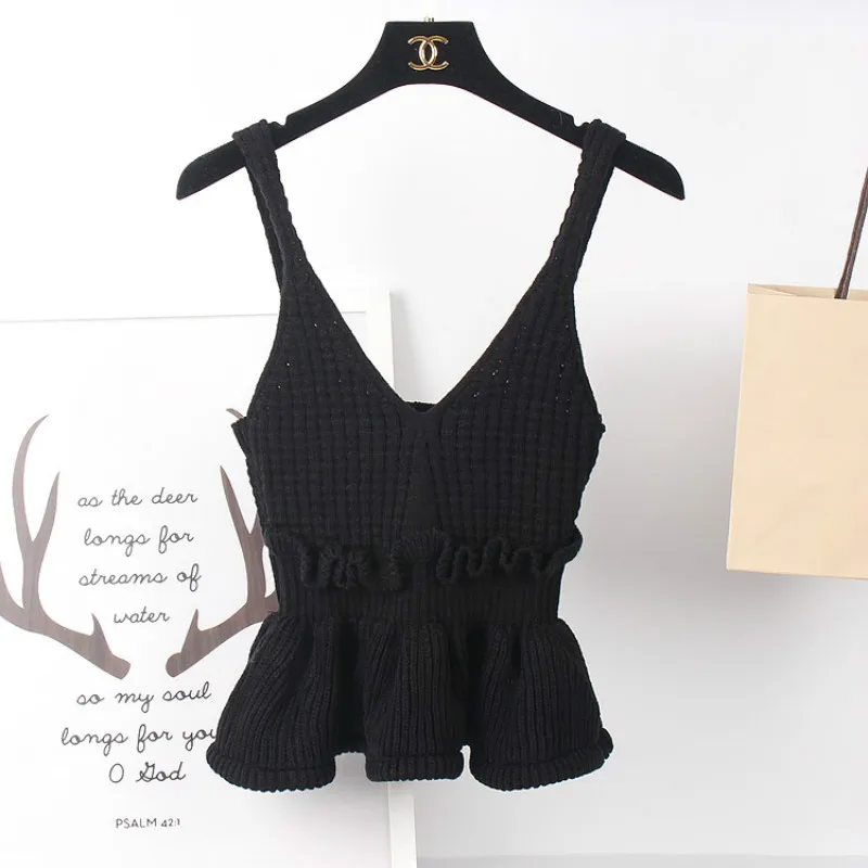 Женская короткая юбка с воланом облегающий трикотажный топ подтяжками