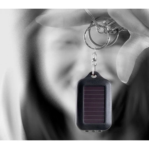 

New Small Black Solar-powered LED Flashlight w/ Keychain handy neat bright