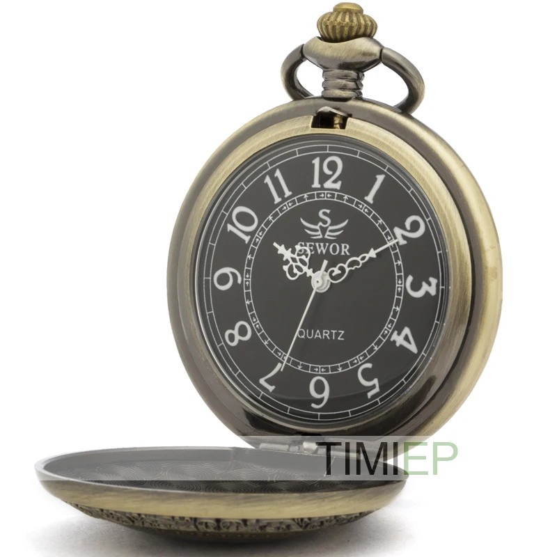 SEWOR модные бронзовые Кварцевые эмали тигр череп карманные часы с драконом черный