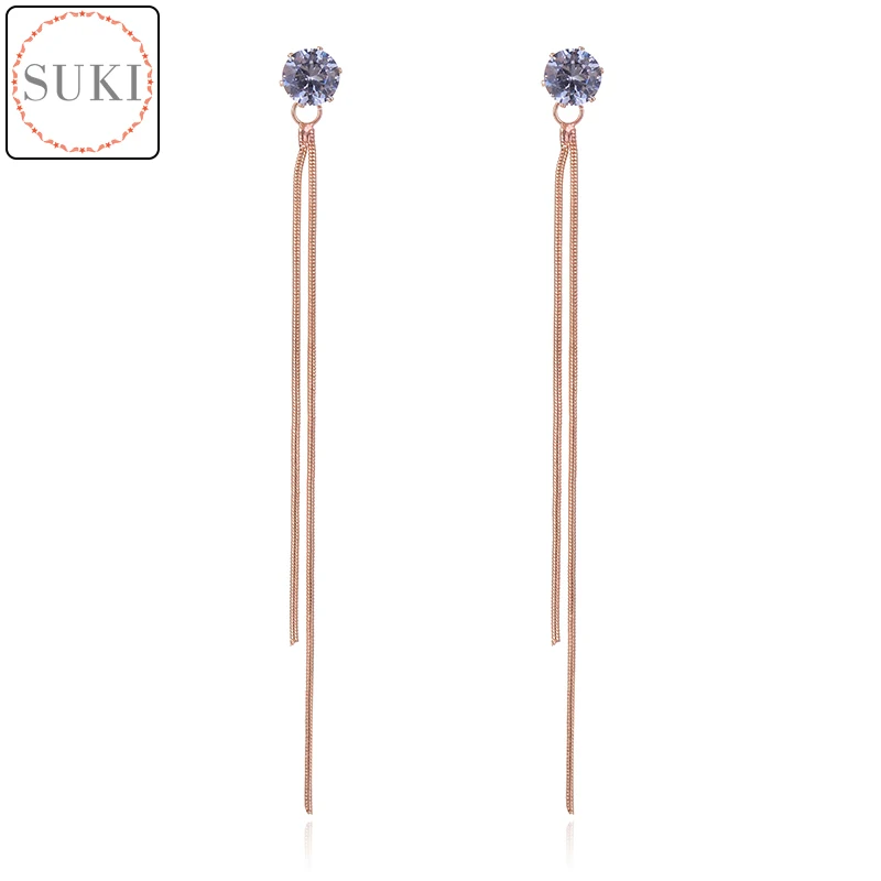 SUKI Pendientes Flecos 925 корейские элегантные женские длинные серьги CZ барокко Жемчуг Шарм кулон змея цепь кисточкой серьги