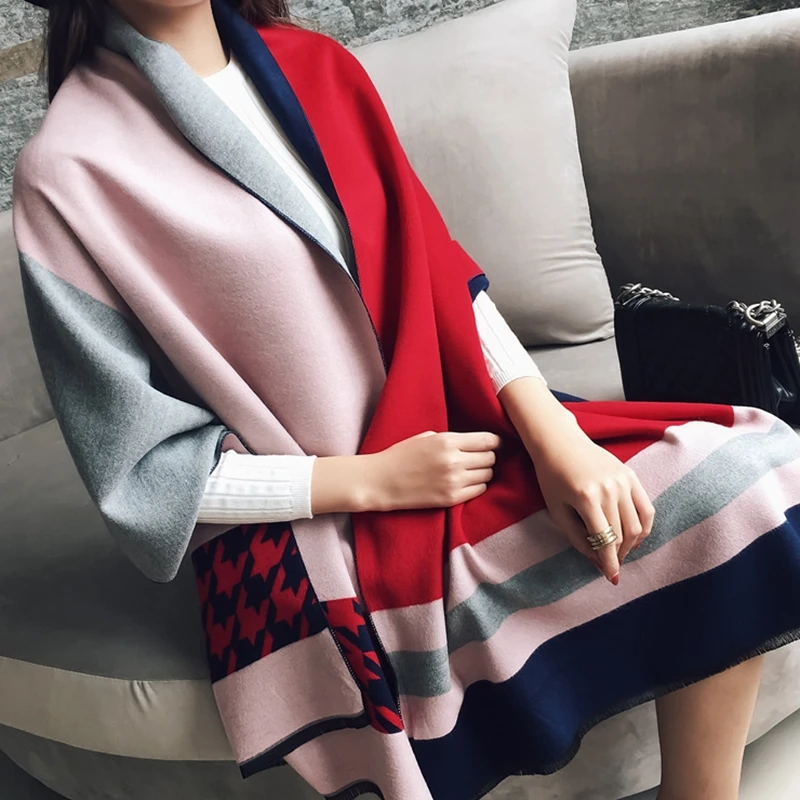Yilia 340g Thicken Warm Winter Scarf Women 190*65 Long Scarves Imitation Cashmere Luxury Brand Shawls and Wraps Foulard | Аксессуары для